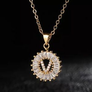 Gold Initial Crystal Sparkly Pendant Necklace A-Z